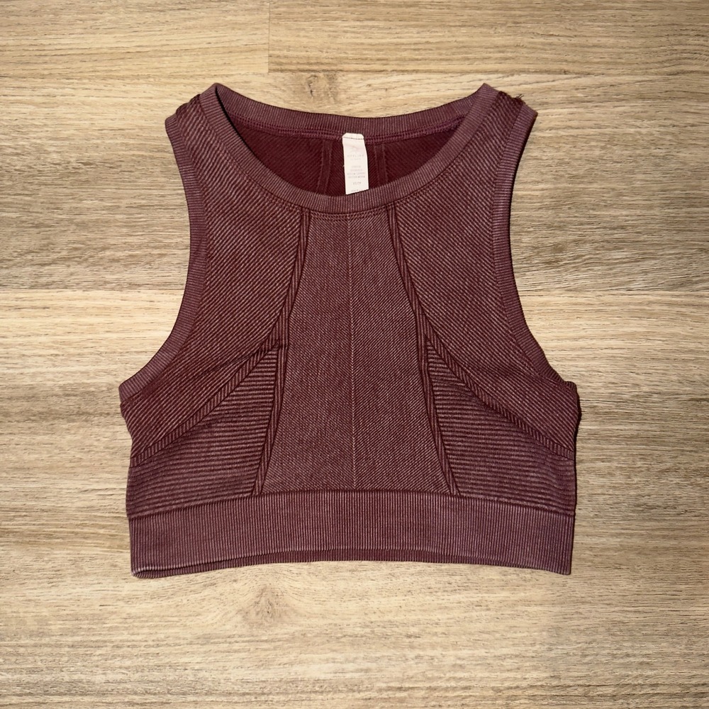 Aerie OFFLINE Seamless‎ Longline Sports Bra XS Ribbed Berry Athleisure